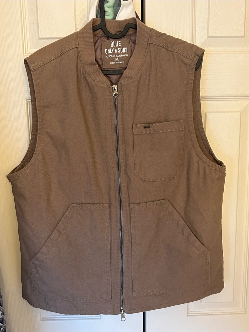 ONLY & SONS Brown Zip-Front Utility Vest